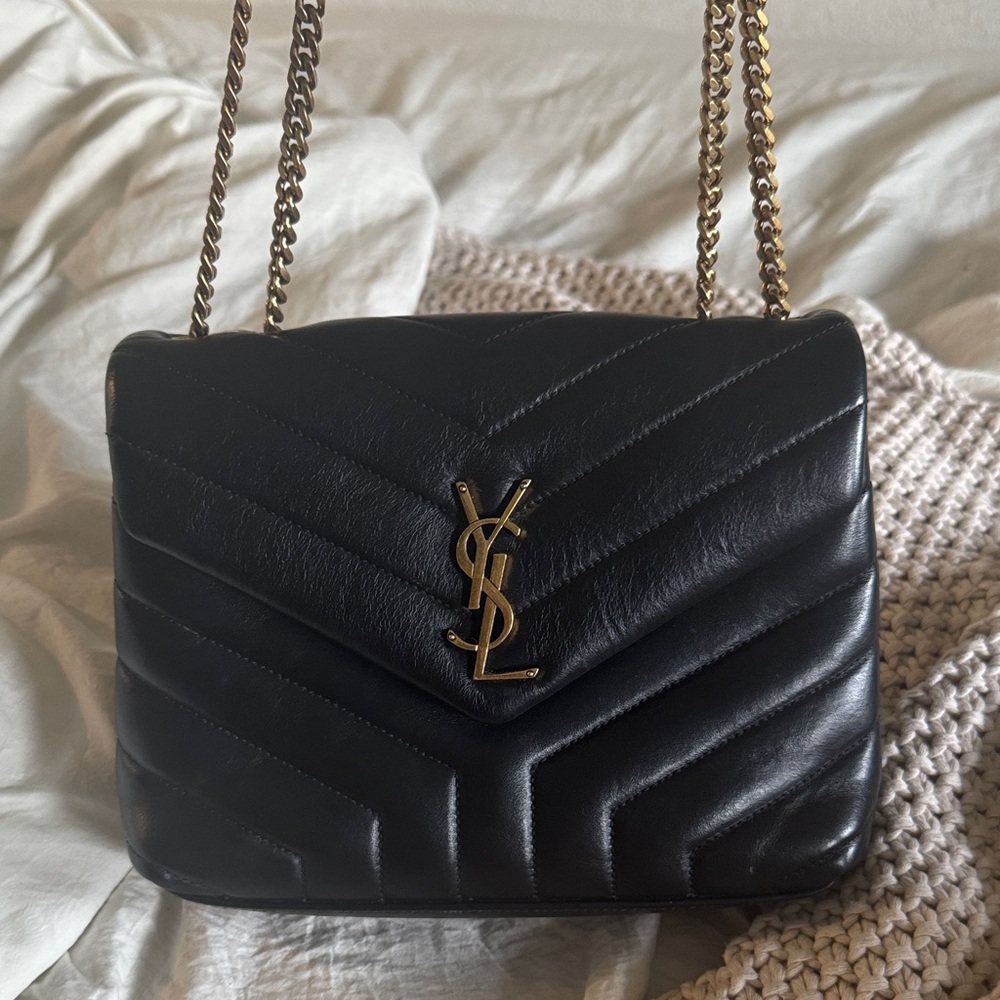 Yves Saint Laurent Black Chevron Shoulder Bag